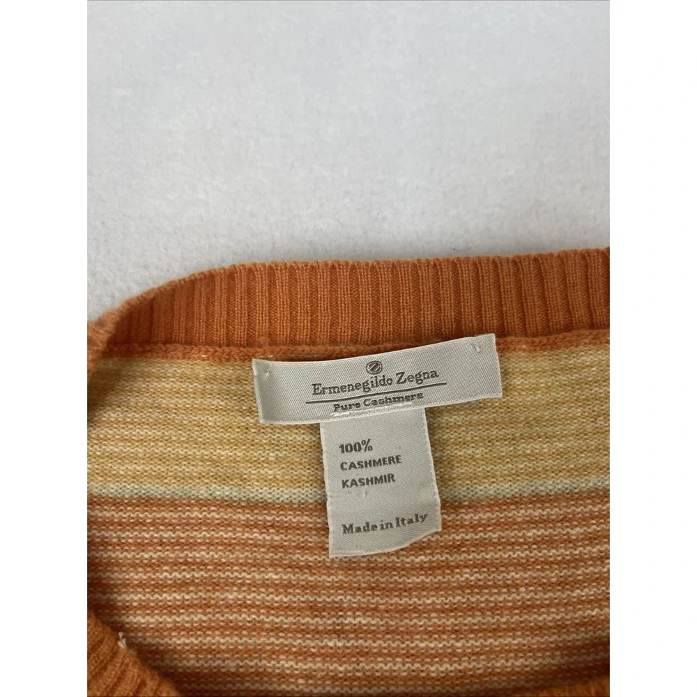 Ermenegildo Zegna Pure Cashmere Sweater Mens XXL 56 Orange Striped Italy